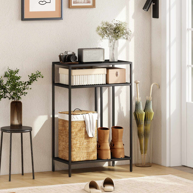 Consoletafel met 3 planken, metalen frame, zwart, 55 cm
