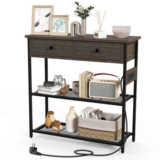 Consoletafel met oplaadstation, 2 lades en planken