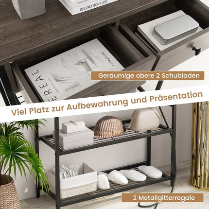 Console Table with Charging Station, 2 Drawers & Shelves