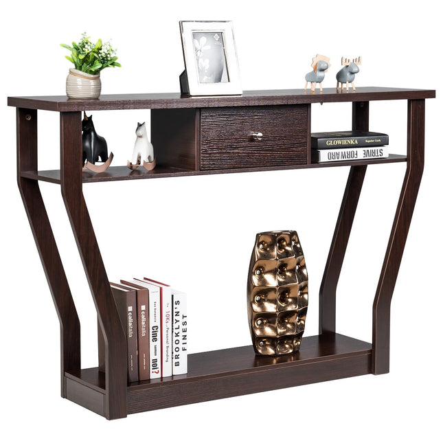 Consoletafel met lade en plank, 120x30x81 cm, bruin