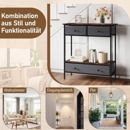 Konzolový stolek se zásuvkami, rustikální hnědá, kovový rám