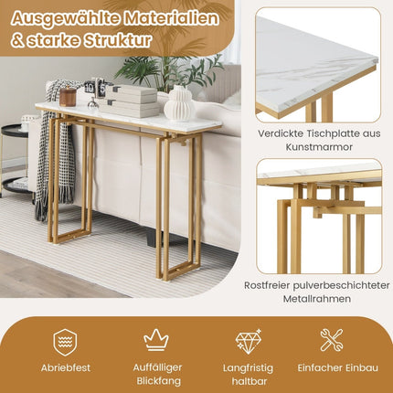 Konzolový stolek s deskou z umělého mramoru, 110cm – bílá/zlatá