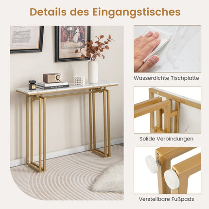 Konzolový stolek s deskou z umělého mramoru, 110cm – bílá/zlatá