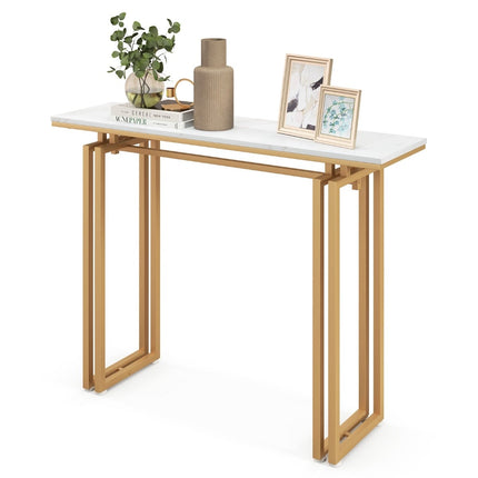 Konzolový stolek s deskou z umělého mramoru, 110cm – bílá/zlatá