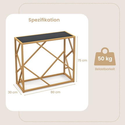 Konzolový stolek s deskou z tvrzeného skla, zlatý rám, 80 cm