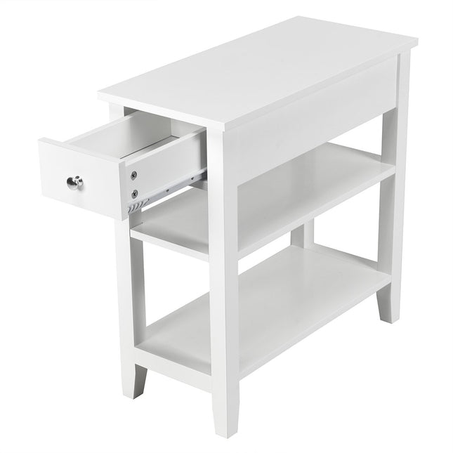 Consoletafel met plank en lade 3-laags houten bijzettafel 60 x 28,5 x 61 cm wit