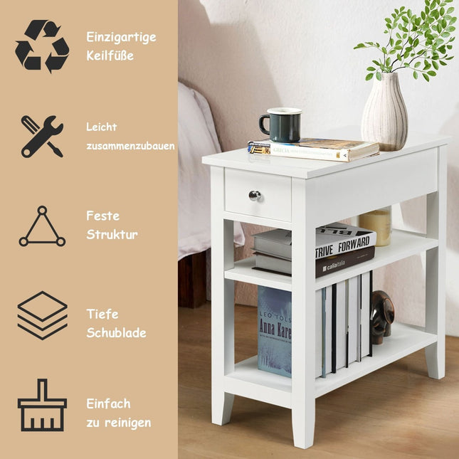 Consoletafel met plank en lade 3-laags houten bijzettafel 60 x 28,5 x 61 cm wit