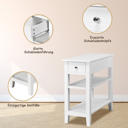 Console table with shelf and drawer 3-tier wooden side table 60 x 28.5 x 61cm white
