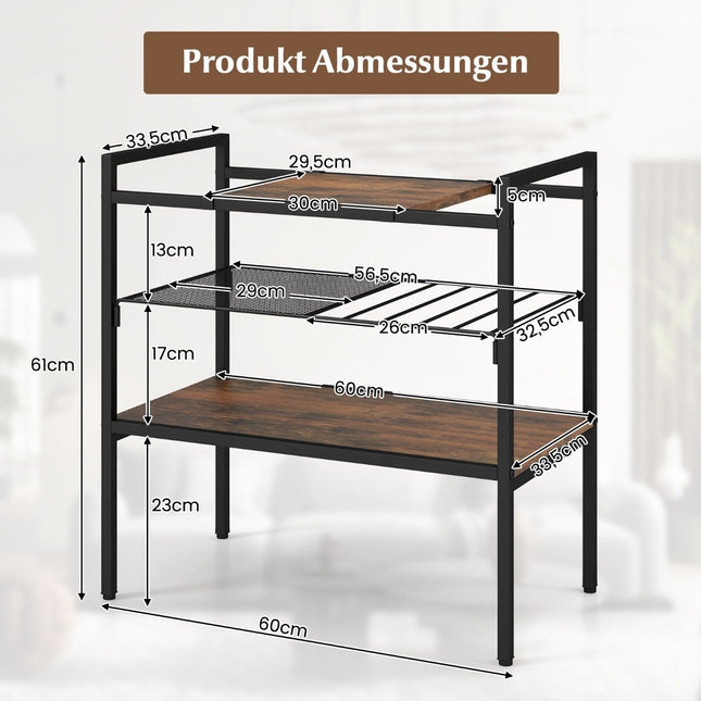 Consoletafel met planken, smalle console bijzettafel, 60 x 33,5 x 61 cm, rustiek bruin