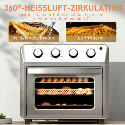 Horkovzdušná minitrouba s fritézou, 24L, 6 režimů, časovač, stříbrná