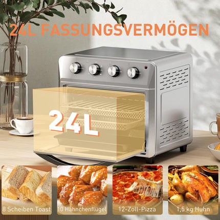 Horkovzdušná minitrouba s fritézou, 24L, 6 režimů, časovač, stříbrná