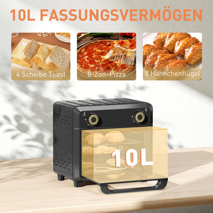 Horkovzdušná minitrouba s fritézou, časovač, 10L, černá