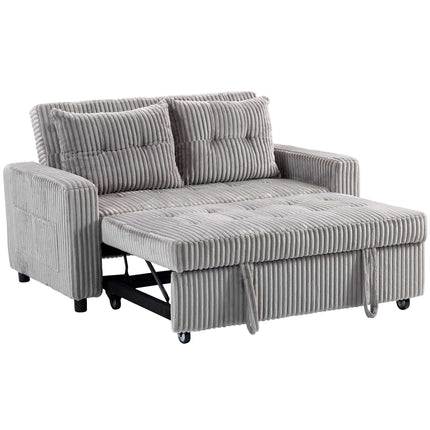 Convertible 2-Seater Cord Sofa Bed, 2 Pillows, Pockets, Grey