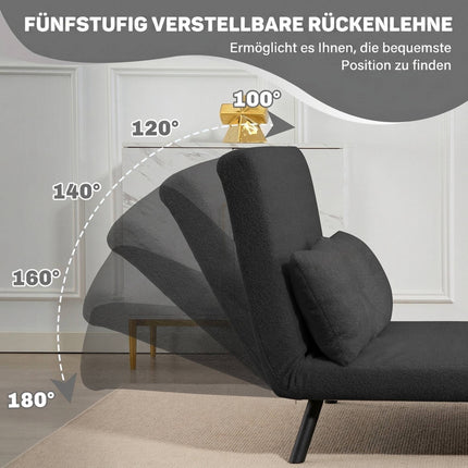 Convertible 2-Seater Sofa Bed with Sherpa Look, Dark Grey