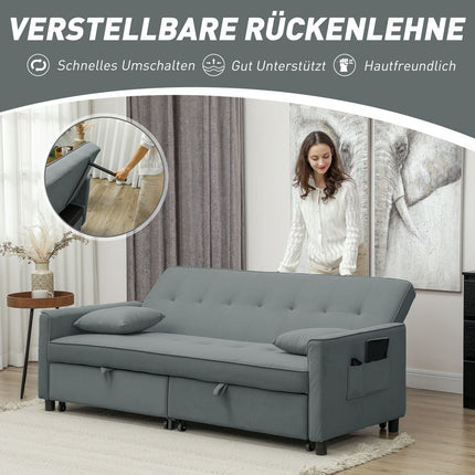 Verwandelbares 3-Sitzer Schlafsofa mit verstellbarer Rückenlehne, Grau