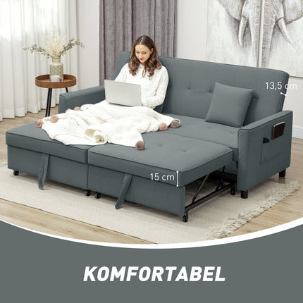 Verwandelbares 3-Sitzer Schlafsofa mit verstellbarer Rückenlehne, Grau