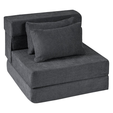Convertible 3-in-1 Chenille Sofa Bed with 2 Cushions, Gray