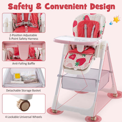 Wandelbarer Babyhochstuhl, 4-in-1 klappbar, höhenverstellbar