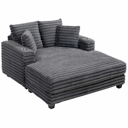 Convertible Corduroy Sofa Bed with Cup Holders, Grey