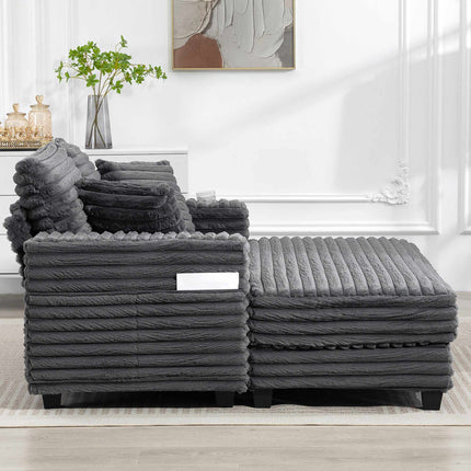 Convertible Corduroy Sofa Bed with Cup Holders, Grey