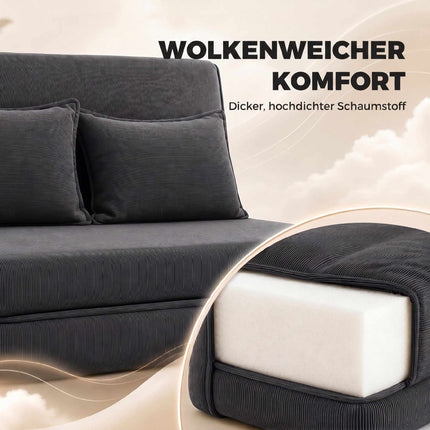 Convertible Floor Sofa Bed, Adjustable Backrest, Corduroy, Dark Grey