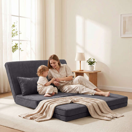 Convertible Floor Sofa Bed, Adjustable Backrest, Corduroy, Dark Grey