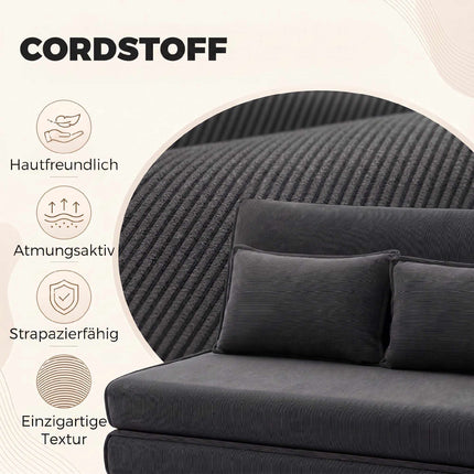 Convertible Floor Sofa Bed, Adjustable Backrest, Corduroy, Dark Grey