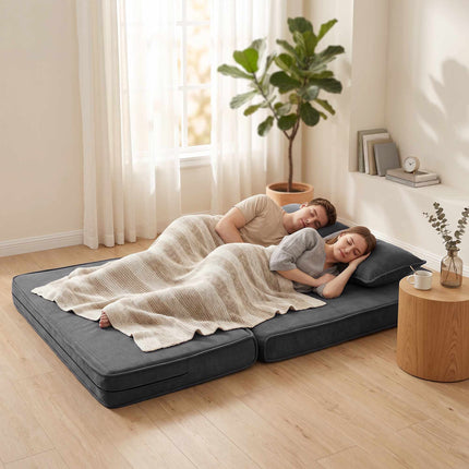 Convertible Floor Sofa Bed, Adjustable Backrest, Corduroy, Dark Grey