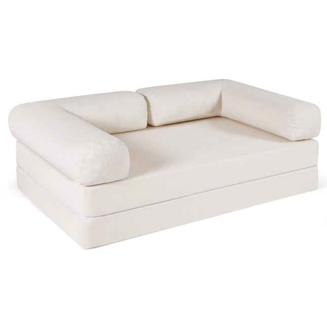 Opklapbare slaapbank, 4-in-1 corduroy, beige