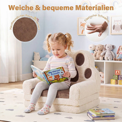 Convertible Kids Sofa to Lounger, Brown Cotton Velvet