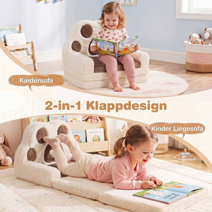 Convertible Kids Sofa to Lounger, Brown Cotton Velvet
