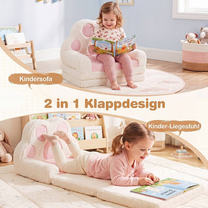 Convertible Kids Sofa to Lounger, Pink Velvet, Removable Cover