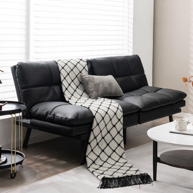 Omvormbare futon slaapbank met traagschuimmatras, verstelbare armleuningen, zwart