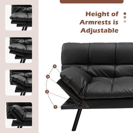 Convertible Memory Foam Futon Sofa Bed, Adjustable Arms, Black