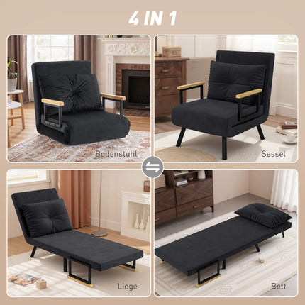 Convertible Recliner Chair with Cushion, Black Velvet