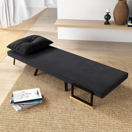 Convertible Recliner Chair with Cushion, Black Velvet