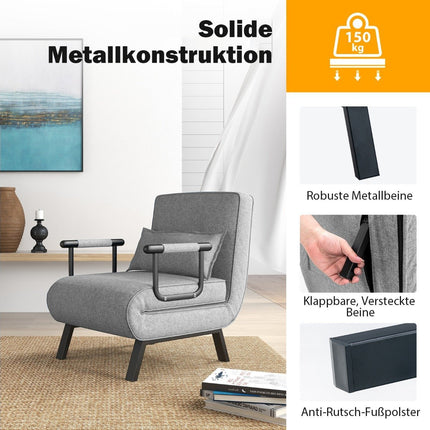 Rozkládací křeslo-postel, 6 poloh opěradla, světle šedé