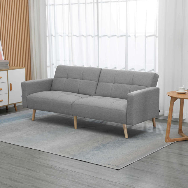 Uitschuifbare slaapbank, 205 x 88 cm, linnenlook grijs