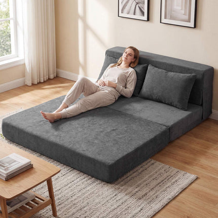 Schlafsofa, 3-in-1 Chenille, 2 Kissen, Grau