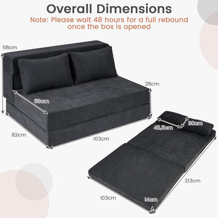 Schlafsofa, 3-in-1 Chenille, 2 Kissen, Grau