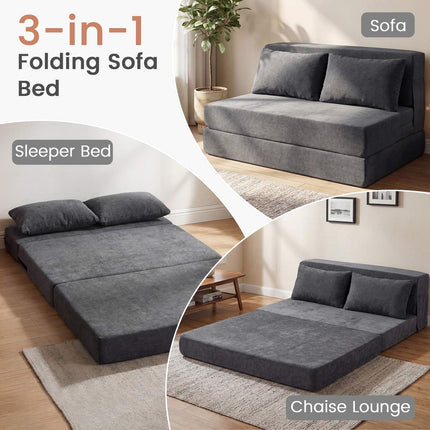 Schlafsofa, 3-in-1 Chenille, 2 Kissen, Grau