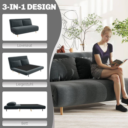 Convertible Sofa Bed, Adjustable Backrest, Dark Grey, 141x90x81 cm