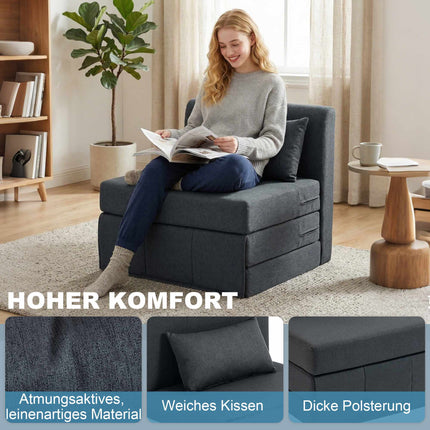 Rozkládací křeslo-pohovka s lněnou texturou, tmavě šedé