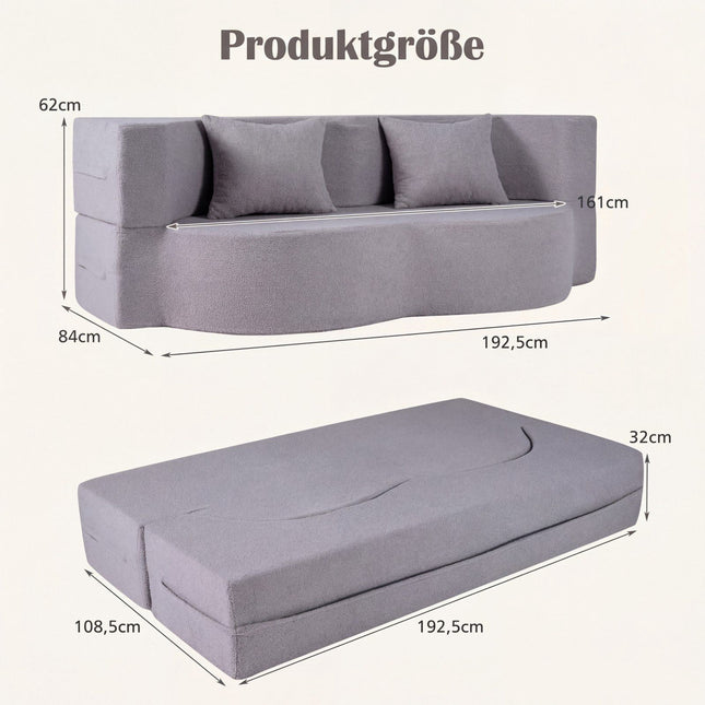 Rozkládací pohovka, teddy fleece, 192.5 cm, bílá