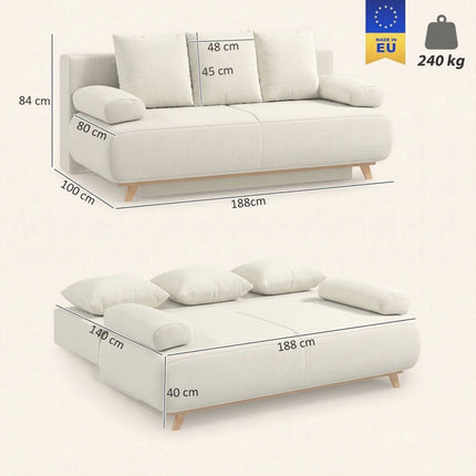 Convertible Sofa Bed with Adjustable Backrest, Corduroy, Beige