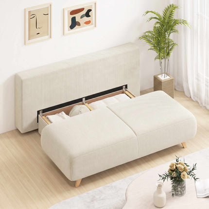 Convertible Sofa Bed with Adjustable Backrest, Corduroy, Beige