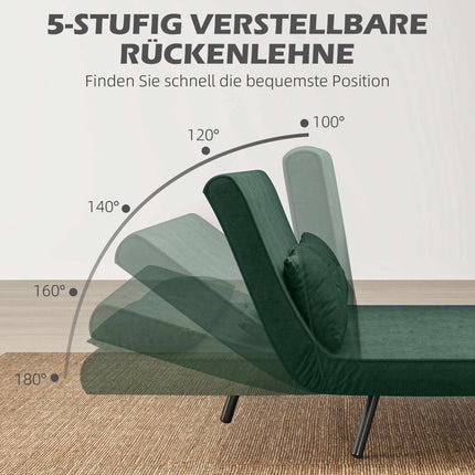 Schlafsofa mit verstellbarer Rückenlehne, grüner Stoff