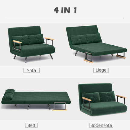Schlafsofa mit verstellbarer Rückenlehne, grüner Stoff