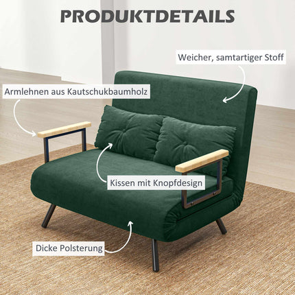 Schlafsofa mit verstellbarer Rückenlehne, grüner Stoff