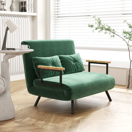Schlafsofa mit verstellbarer Rückenlehne, grüner Stoff
